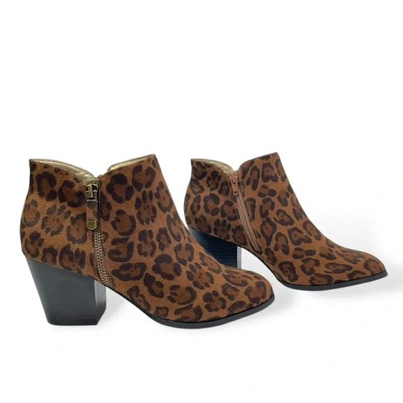 Style & Co Shoes - Style & Co. Marinaa Ankle Booties Women’s Size 8 Brown Leopard Zip-up Block Heel